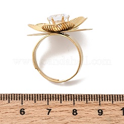 201 Stainless Steel Pave Single Cubic Zirconia Adjustable Cuff Rings for Women&nbsp;RJEW-K318-02G-G