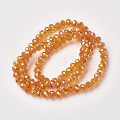 電気メッキ透明ガラスビーズ連売り  フル虹メッキ  多面カット  ロンデル  砂茶色  3x2mm  穴：0.8mm  約150~155個/連  15~16インチ（38~40cm）&nbsp;EGLA-A034-T2mm-T11