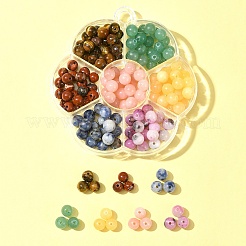 175Pcs 7 Styles Round Natural Tiger Eye & Green Aventurine & Red Jasper & Topaz Jade & Dyed Persian Jade & Blue Spot Jasper & Yellow Jade Box Sets&nbsp;DIY-FS0007-08
