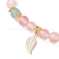 合成チェリークォーツガラスストレッチブレスレット  葉  内径：2-1/8インチ（5.4cm）  ビーズ：6~7mm&nbsp;BJEW-JB11961-01