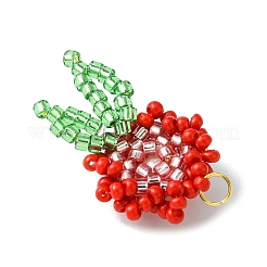 ガラスチャーム  シェルパールビーズとゴールドの304ステンレススチール丸カン付き  ローズ  レッド  26~27x16x5.5mm  穴：3mm&nbsp;PALLOY-MZ00428-02