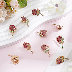 エナメルピン10個  バックパック用合金ラペルピンバック  花バラ  レッド  30x18mm&nbsp;JEWB-SC0002-03
