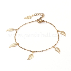 304ステンレススチールジュエリーセット  アズキチェーンペンダントネックレス＆スタッドピアス＆ブレスレット  カニカン付き  葉  ミックスカラー  17.83インチ（45.3cm）  7.32インチ（18.6cm）  21mm  ピン：0.7mm&nbsp;SJEW-Z001-12
