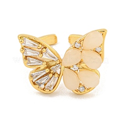Rack Plating Butterfly Brass Micro Pave Clear Cubic Zirconia Cuff Rings for Women&nbsp;RJEW-C103-07G