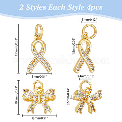 8Pcs 2 Styles Brass Micro Pave Cubic Zirconia Charms&nbsp;KK-AR0004-60
