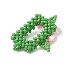 花のチャームが付いたビーズの長方形  樹脂とシードビーズのペンダント  ピンク  34.5x25x9.5mm  穴：2mm&nbsp;PALLOY-MZ01144-01