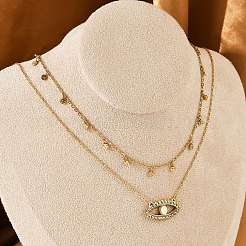 304 Stainless Steel Stackable Double Layer Necklaces&nbsp;NJEW-S435-03G-A