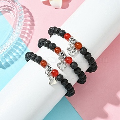 Natural Lava Rock Round & Carnelian Beads Stretch Bracelets for Women&nbsp;BJEW-JB11472