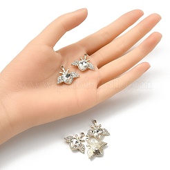 合金ラインストーンペンダント  ライトゴールドトーンのハート、翼チャーム付き  クリスタル  21.5x22.5x5.5mm  穴：2mm&nbsp;ALRI-YW0001-08