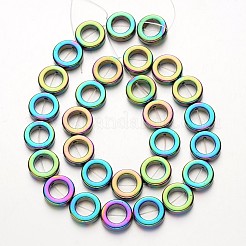 電気メッキ磁気無し合成ヘマタイトビーズ連売り  リング  マルチカラーメッキ  14x4mm  穴：1mm  約29個/連  15.7インチ&nbsp;G-F300-04-02