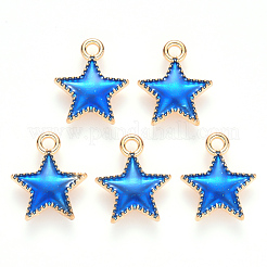 合金エナメルチャーム  スター  ライトゴールド  ブルー  15x13x2mm  穴：1.6mm&nbsp;X-ENAM-S121-024A