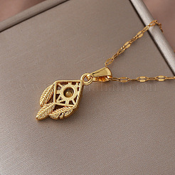 Vintage 304 Stainless Steel Glass Feather Pendant Necklaces for Women Men&nbsp;BU5230
