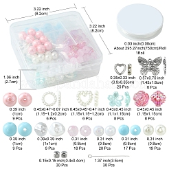 DIY ストレッチ ブレスレット メイキング キット  花、イミテーションパール、キューブアクリル、プラスチックビーズを含む  ハートプラスチックリンクリング  蝶合金チャーム  ミックスカラー  198個/セット&nbsp;DIY-FS0004-04