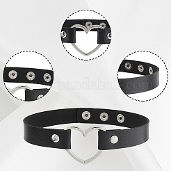 3Pcs 3 Styles Adjustable Gothic Two Tone PU Leather Alloy Heart Choker Necklaces for Women&nbsp;NJEW-CL0007-08