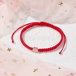 ナイロン糸編みビーズ調節可能なブレスレット  合金エナメルハート付き  女性のための  レッド  内径：2-3/8~4-1/8インチ（6.1~10.6cm）&nbsp;BJEW-JB09769-01
