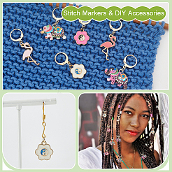 Flamingo/Yin Yang Flower/Elephant Alloy Enamel Pendant Stitch Markers&nbsp;HJEW-AB00460