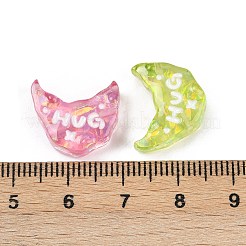かわいい透明樹脂エナメルビーズ  抱擁という言葉が書かれた月  ミックスカラー  13.5x16x6mm  穴：1mm&nbsp;RESI-L047-05