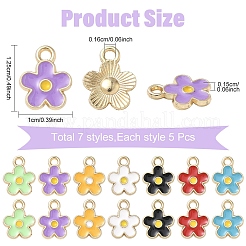 35本7色合金エナメルチャーム  ゴールドカラー  花のチャーム  ミックスカラー  12.5x10x1.5mm  穴：1.6mm  5個/カラー&nbsp;ENAM-YW0006-67