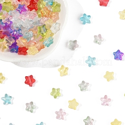 120個9色透明スプレー塗装ガラスビーズ  グリッターパウダー付き  スター  ミックスカラー  8x8x4mm  穴：1mm&nbsp;GLAA-FS0002-13
