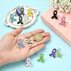 乳がん啓発リボン エナメルピン 60個 15色  リュックサック用プラチナ合金バッジ  ミックスカラー  27x21mm  4個/カラー&nbsp;JEWB-CJC0001-33