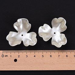 3 弁型ABSプラスチック製パール調花座ビーズキャップ  乳白色  35x38x12mm  穴：2mm&nbsp;OACR-R016-05