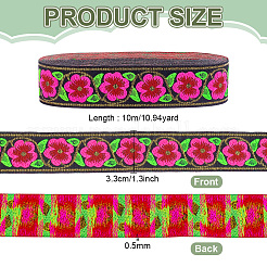 ヴィンテージジャカードポリエステルリボン  刺繍された花柄のリボン  DIYクラフト縫製アクセサリー  濃いピンク  1-1/4インチ（33mm）&nbsp;OCOR-WH0101-269