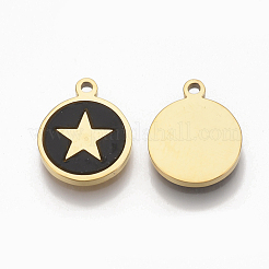 304ステンレススチールペンタクルチャーム  黒のアクリルで  スターとフラットラウンド  ゴールドカラー  12x10x1.5mm  穴：1.2mm&nbsp;STAS-S079-128G