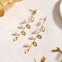 Fringed Plastic Pearl Leaf Stud Earrings for Elegant Ladies Party Jewelry&nbsp;NT4141