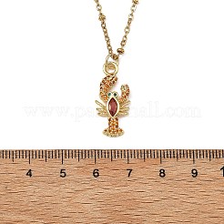 Lobster Brass Micro Pave Dark Orange Cubic Zirconia Pendant 304 Stainless Steel Satellite Chain Necklaces for Women&nbsp;NJEW-JN06207