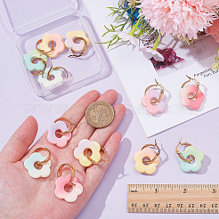 6 Pairs 6 Colors Flower Gradient Color Opaque Acrylic with 304 Stainless Steel Hoop Earrings&nbsp;EJEW-AR00005