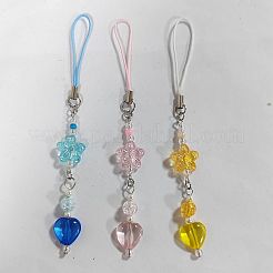 アクリルビーズモバイルストラップ  モバイルアクセサリーの装飾  フラワー＆ハート  ミックスカラー  12.8~13.8cm  3個/セット&nbsp;HJEW-AB00031
