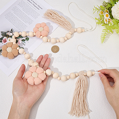花のタッセルが付いた木製の旗、ペンダント吊り下げ旗布  記念日の結婚パーティーの装飾に  ミスティローズ  100x6cm&nbsp;FIND-WH20019-93A