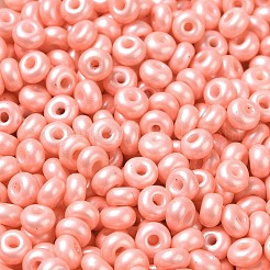 ベーキングペイント 光沢ガラス シードビーズ  ドーナツ  ライトサーモン  4x2.5mm  穴：1mm  6205個/ポンド&nbsp;SEED-B001-04A-08