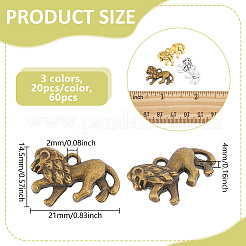 60本3色チベット風アロイペンダント  ライオンのチャーム  ミックスカラー  14.5x21x4mm  穴：2mm  20個/カラー&nbsp;FIND-GA0005-11