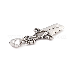 304ステンレスペンダント  壊れた剣  アンティークシルバー  44x22x4mm  穴：8.5x4mm&nbsp;STAS-M299-19AS