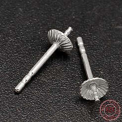 925スターリングシルバーカップイヤースタッドパーツ  ピアスポスト  銀  13x4mm  ピン：1mm  約86個/20g&nbsp;STER-F015-03
