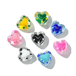 16個8色ガラスビーズ  エナメル  ハート  ミックスカラー  12x12.5x7mm  穴：1mm  2個/カラー&nbsp;LAMP-CJ0001-99