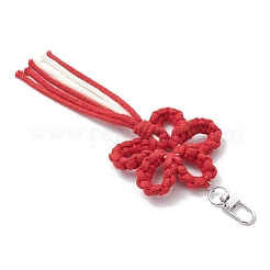花の綿糸のペンダントの装飾  合金回転式ナスカン付き  レッド  190mm&nbsp;HJEW-TA00399-04