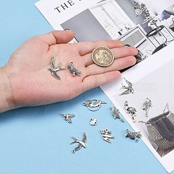 合金のチベット風チャーム  鳥  アンティークシルバー  17~62.5x8~48.5x1~8mm  穴：2~4mm&nbsp;TIBEP-MSMC021-05AS