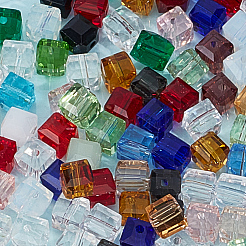2連売りファセット透明ガラスキューブビーズ連売り  ミックスカラー  7~8x7~8x7~8mm  穴：1.5mm  約95~100個/連  29.52~31.1インチ（75~79cm）&nbsp;GLAA-PA0001-87