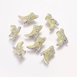 合金エナメルチャーム  カドミウムフリー＆鉛フリー  ラインストーン付き  プラチナカラー  ブーツ  淡緑色  約16 mm幅  長さ21mm  穴：1mm&nbsp;E516-2