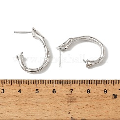 半分穴の開いたビーズ用の真鍮製スタッドピアス台座  C字型ハーフフープピアス金具  プラチナ  28x4.5mm  ピン：6mm&nbsp;KK-CBAF05D-01P