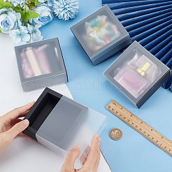 紙収納ギフト引き出しボックス  半透明のプラスチックカバーギフト包装ケース  ブラック  9.7x9.7x3.75cm&nbsp;CON-WH0089-37A-02