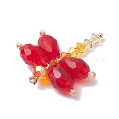 ガラスと金色の真鍮ペンダント3個  トンボ  多面カット  ミックスカラー  35~36x30~31x8mm  穴：1.6mm  3個/セット&nbsp;PALLOY-TA00137