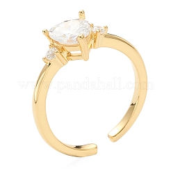Adjustable Brass Micro Pave Clear Cubic Zirconia Cuff Rings&nbsp;RJEW-J074-08G