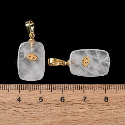 天然石クオーツクリスタルペンダント  真鍮製の金具と304ステンレススチール製のカボションを使用  ゴールドカラー  アイ模様チャーム付き長方形  23~23.5x13~13.5x4~5mm  穴：7.5x4mm&nbsp;G-G461-05G-08