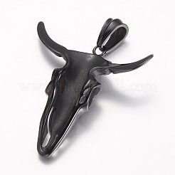 304ステンレススチール製ビッグペンダント  牛の頭  ガンメタ色  60.5x60x15mm  穴：12x8mm&nbsp;STAS-D441-06B