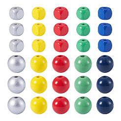 200Pcs 10 Styles Spray Painted Round Natural Schima Wood Beads&nbsp;WOOD-TA0003-02