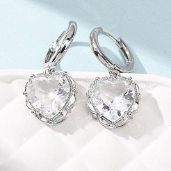 Valentine's Day Heart Brass & Glass Hoop Earrings&nbsp;EJEW-Z164-23P-03