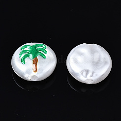 3dプリントABSプラスチックイミテーションパールビーズ  椰子のフラットラウンド  グリーン  12x5mm  穴：1.5mm&nbsp;KY-S168-009A